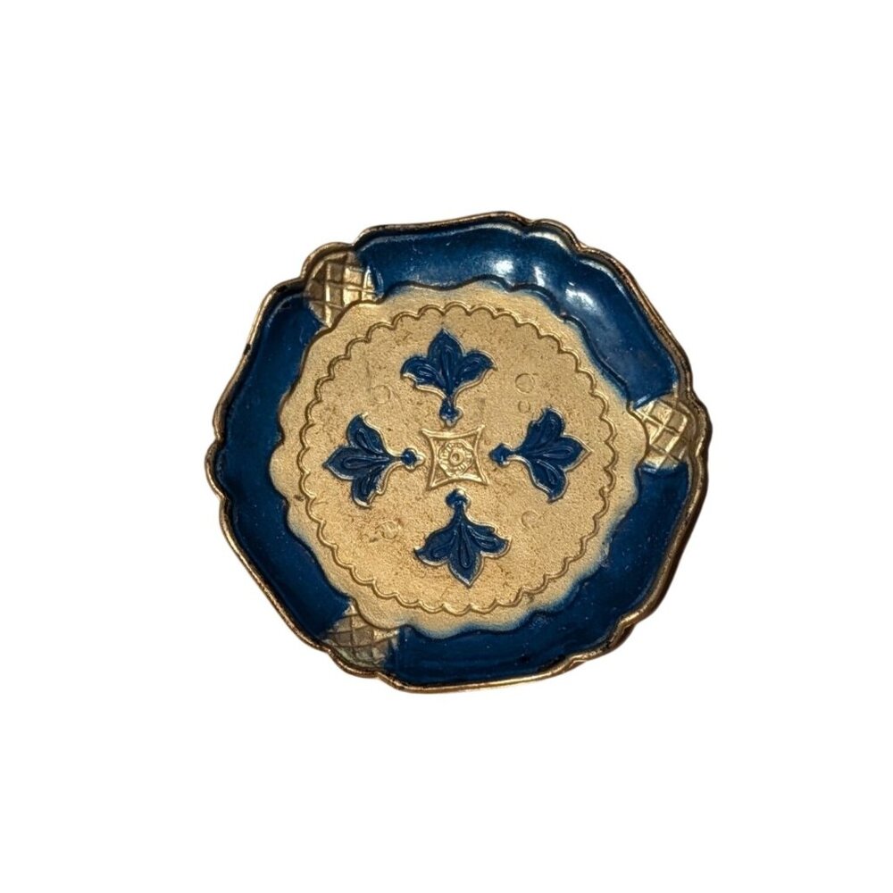 Italian Florentine Blue Gold Resin Coasters Trinket Dishes Set Of 4 4-Inch Round - Picture 1 of 16